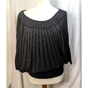 ROAM New York Knit Top Black Sparkly Pleated Flare Sleeve Stretch Size 1X NWT